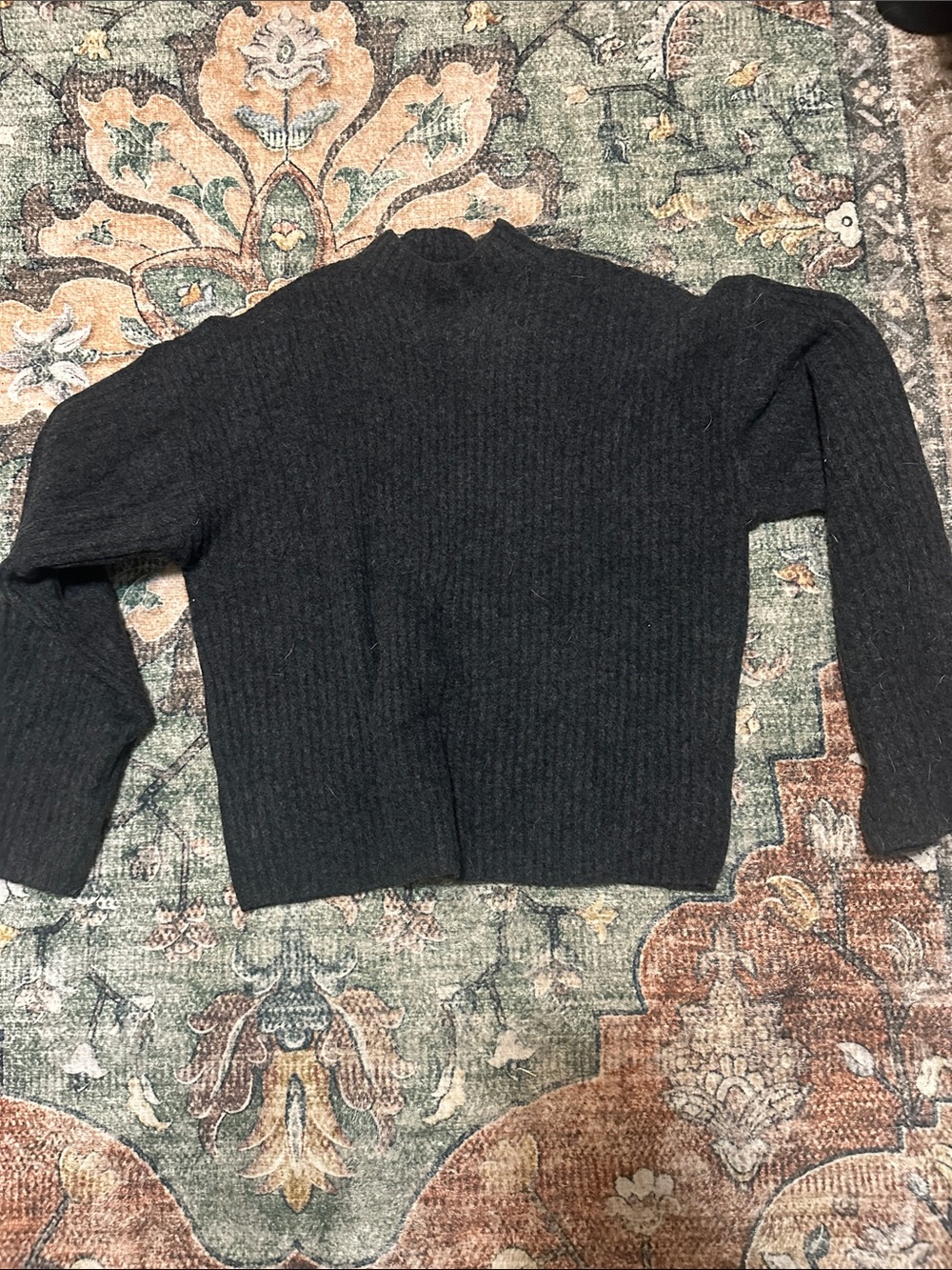 Uniqlo Women's Charcoal Ribbed Mock-Neck Sweater